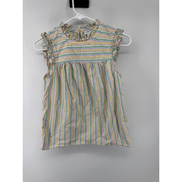J.Crew Tops - J.Crew‎ Womens Ruffle Neck Sleeveless Striped Cotton Blouse Multi Color Size 0